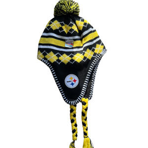 Pittsburgh Steelers pom Knit Hat Beanie Ear Flaps kids